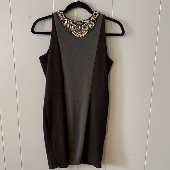 Endless Rose Embellished Neck Charcoal & Black Dress Size Small - Picture 1 of 3